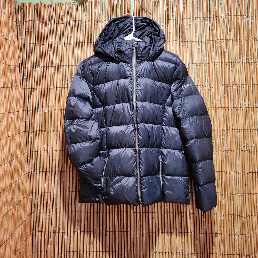 Large 40" Charcoal Gray DOWN FOWL Filled Puffer Jacket w/ Hood Packable Lucky - Picture 2 of 10